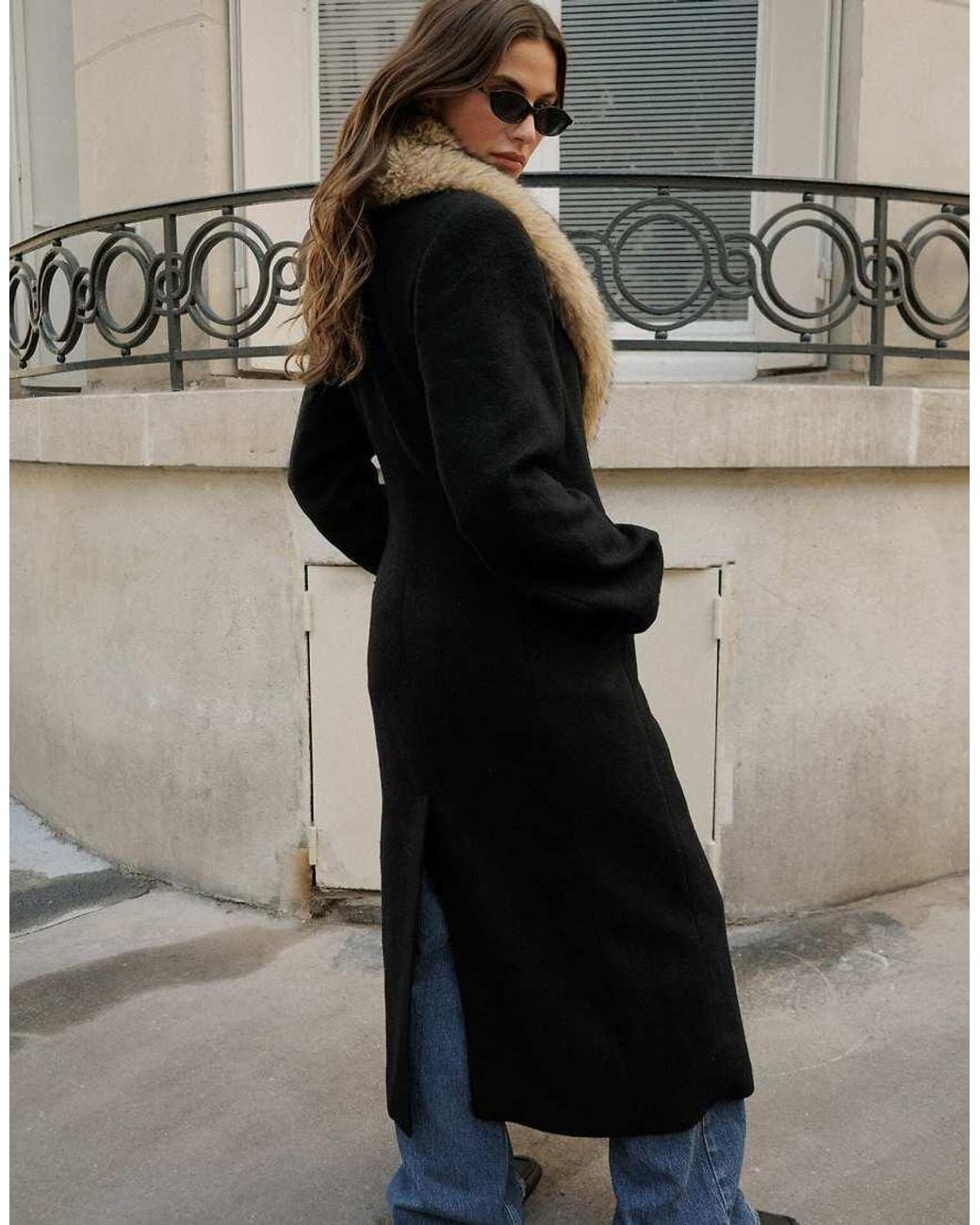 NA-KD Black Double Breasted Fur Detail Coat