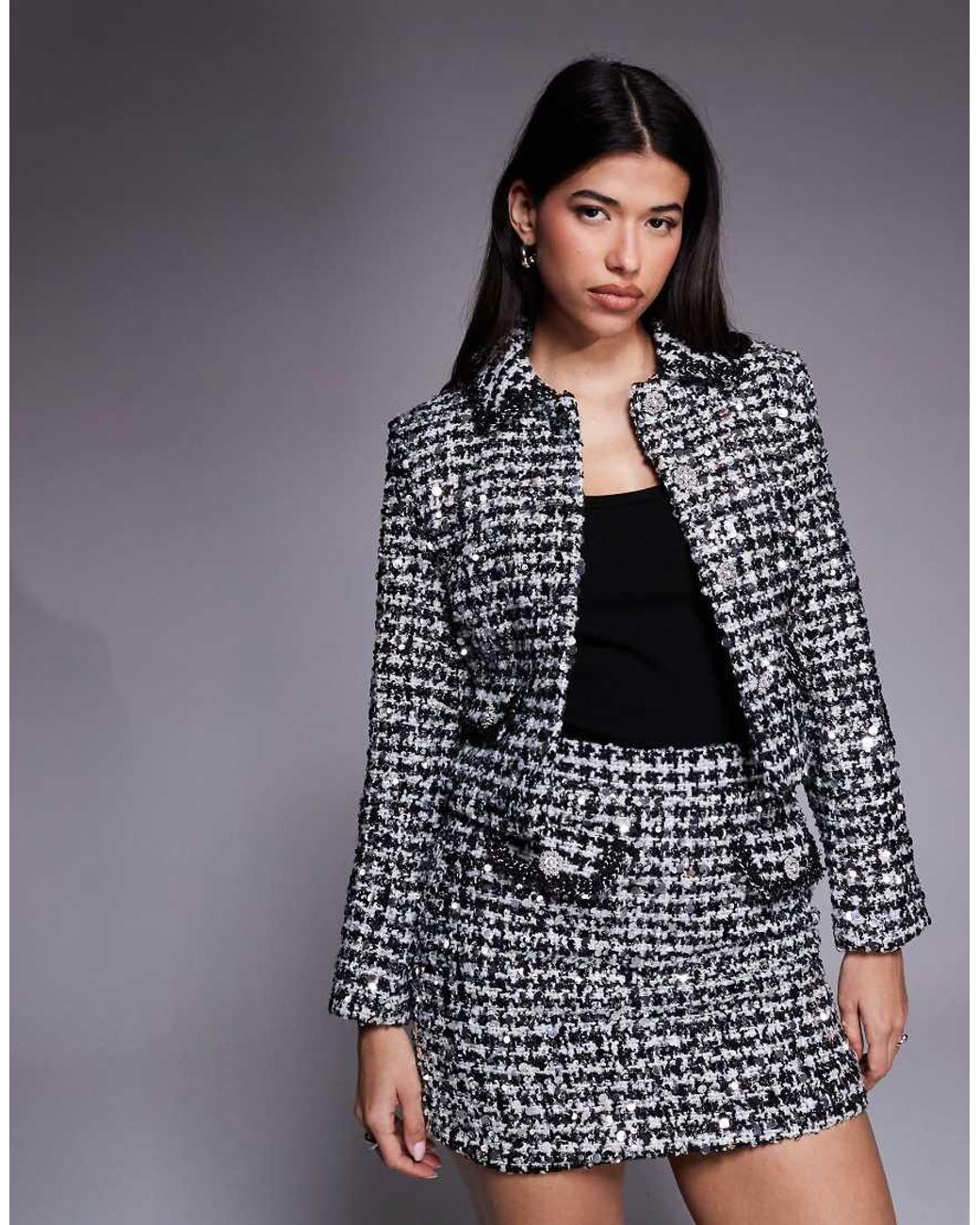 River Island Gray Tailored Sparkle Bouclé Mini Skirt