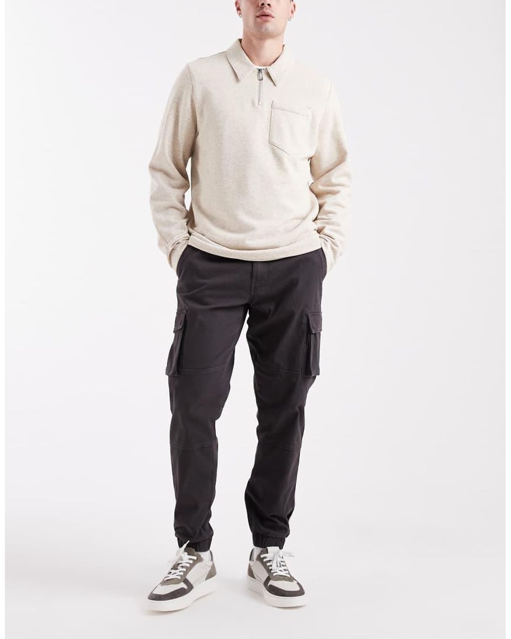 Only & Sons White Tapered Fit Cargo With Cuffed Bottom for men
