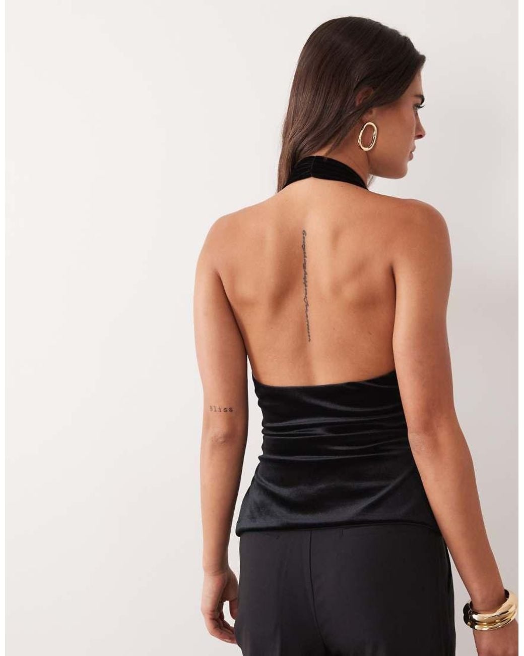 ASOS Black Velvet Plunge Hardware Top
