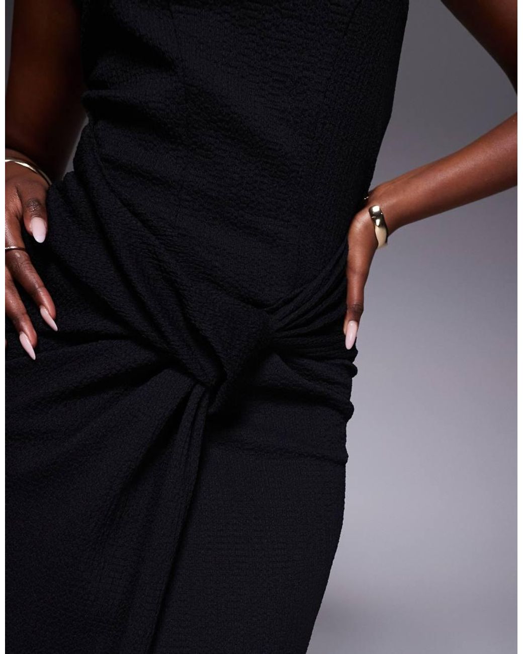 ASOS Blue Bandeau Twist Drape Front Midi Dress