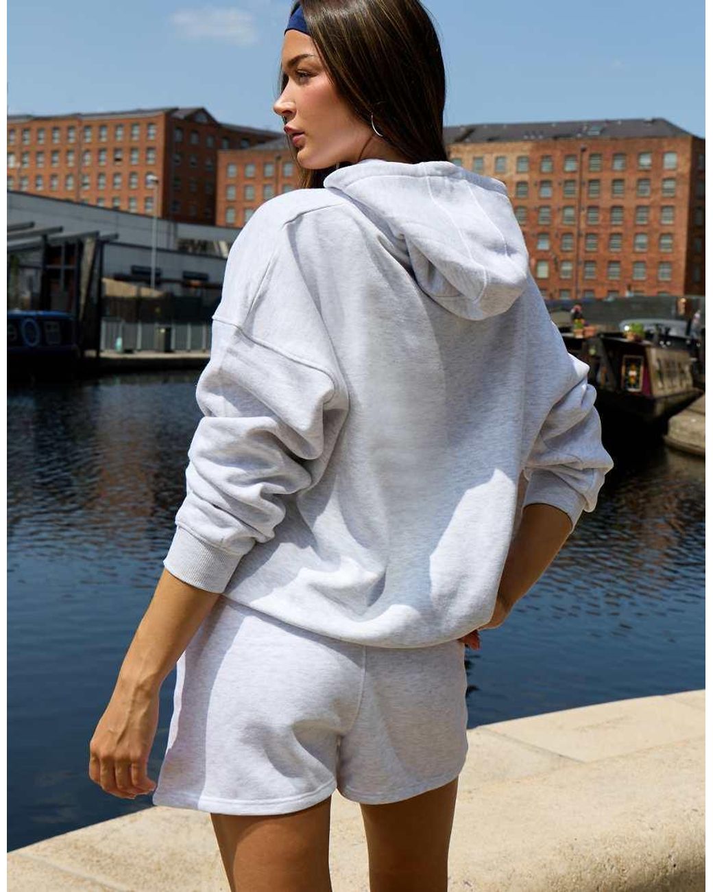 Kaiia Blue Cotton Blend Embroidered Logo Sweat Shorts Co-ord