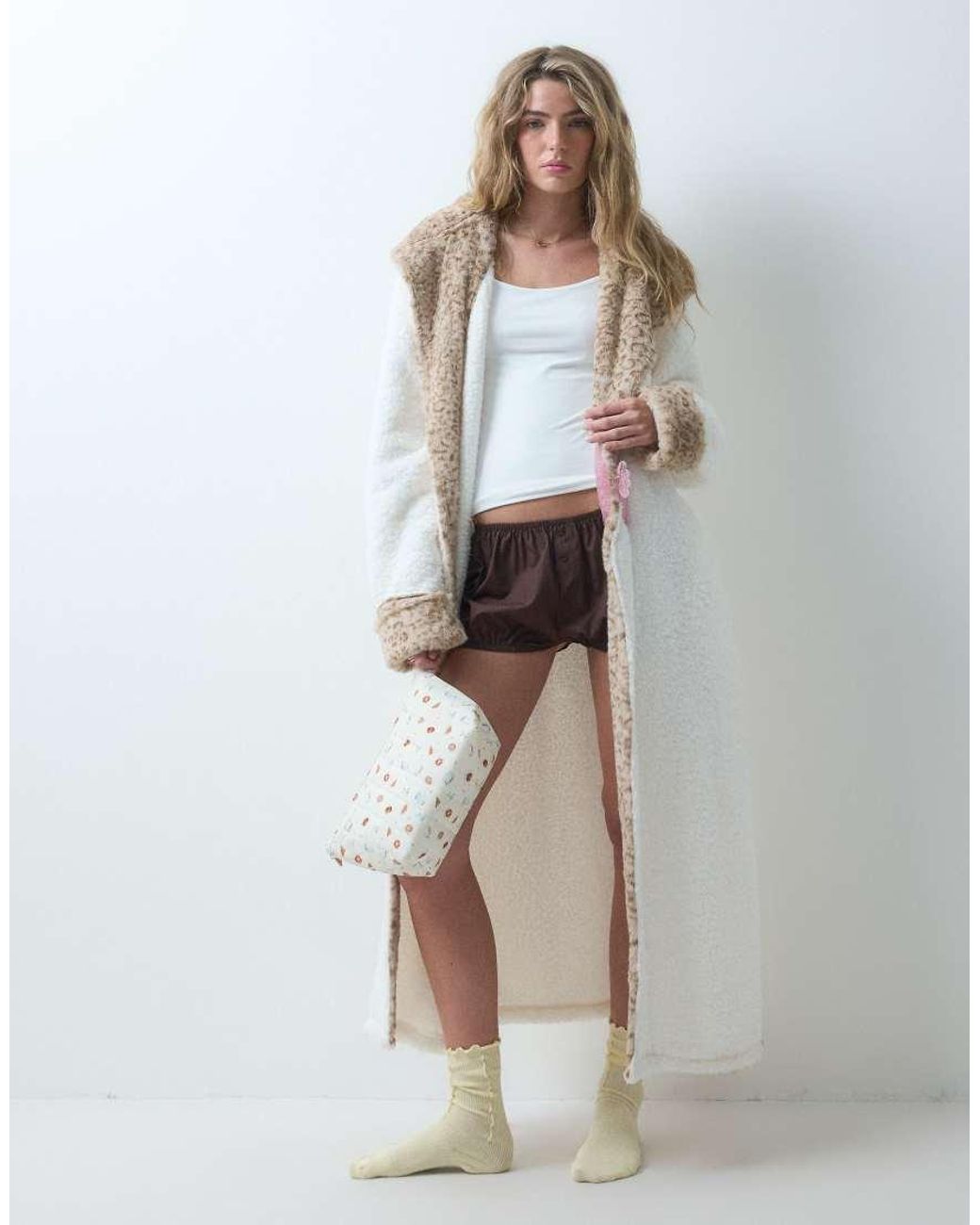 Loungeable Gray Contrast Leopard Print Cosy Hooded Maxi Dressing Gown