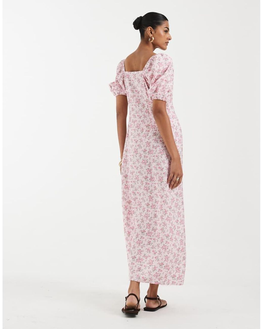 Vero Moda Pink Puff Sleeve Tie Front Detail Maxi Dress