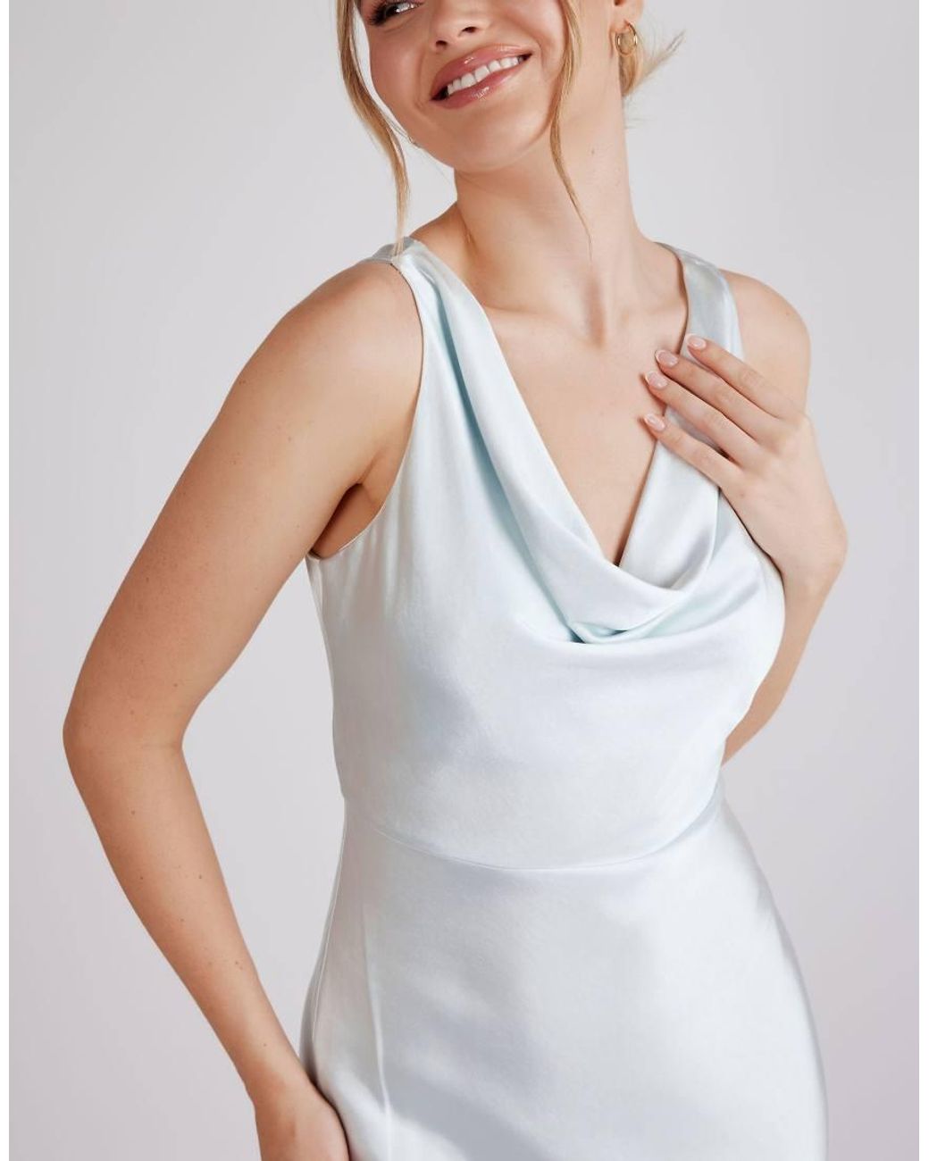 Six Stories White Cowl Front Satin Bridesmaid Dress
