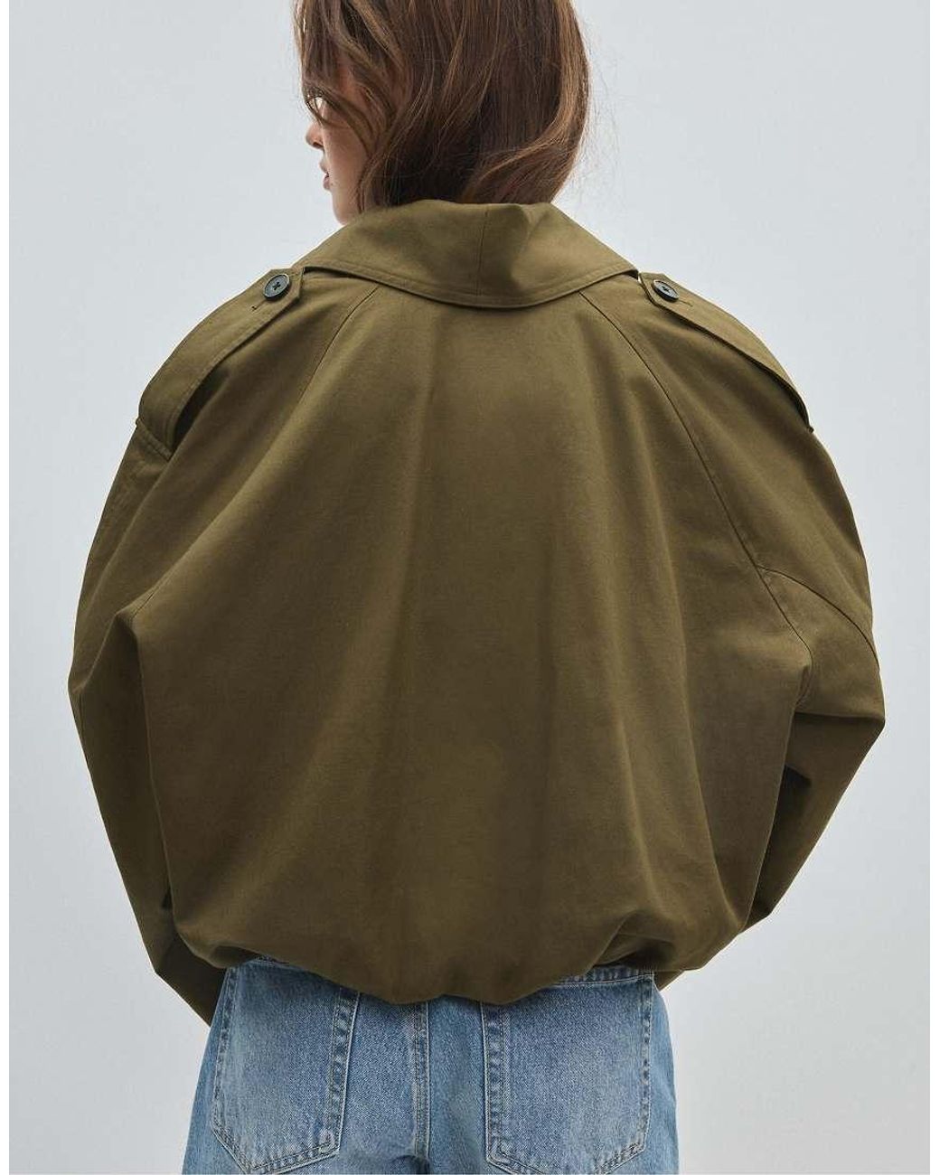 Stradivarius Blue Cropped Shawl Neck Trench Coat