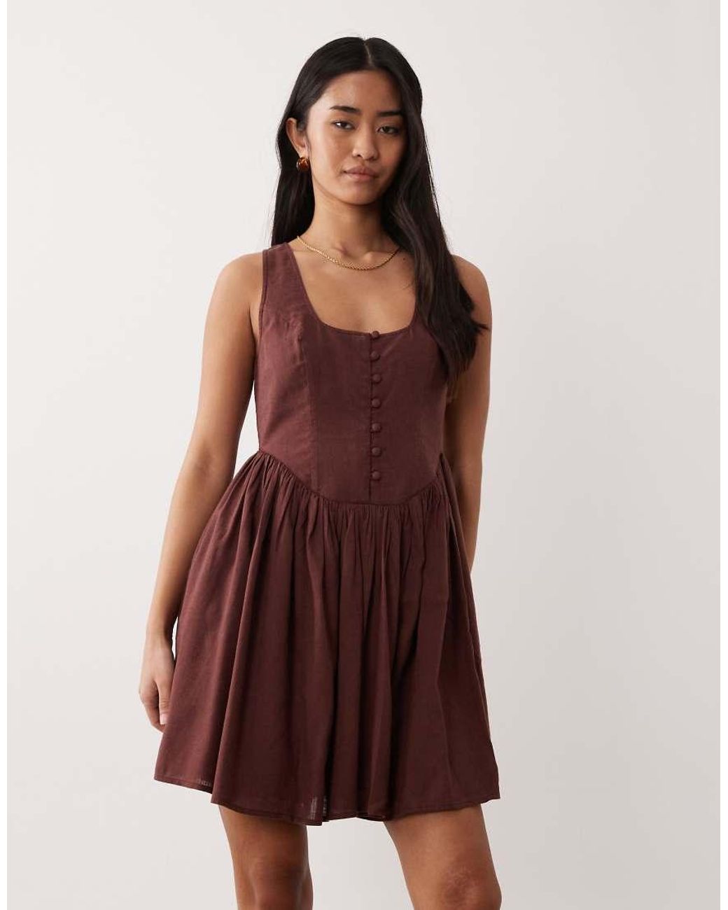 Nobody's Child Red Cora Square Neck Button Detail Mini Dress