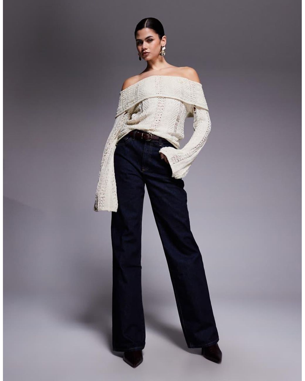 Edikted Blue Renna Distressed Fold Over Knit Top