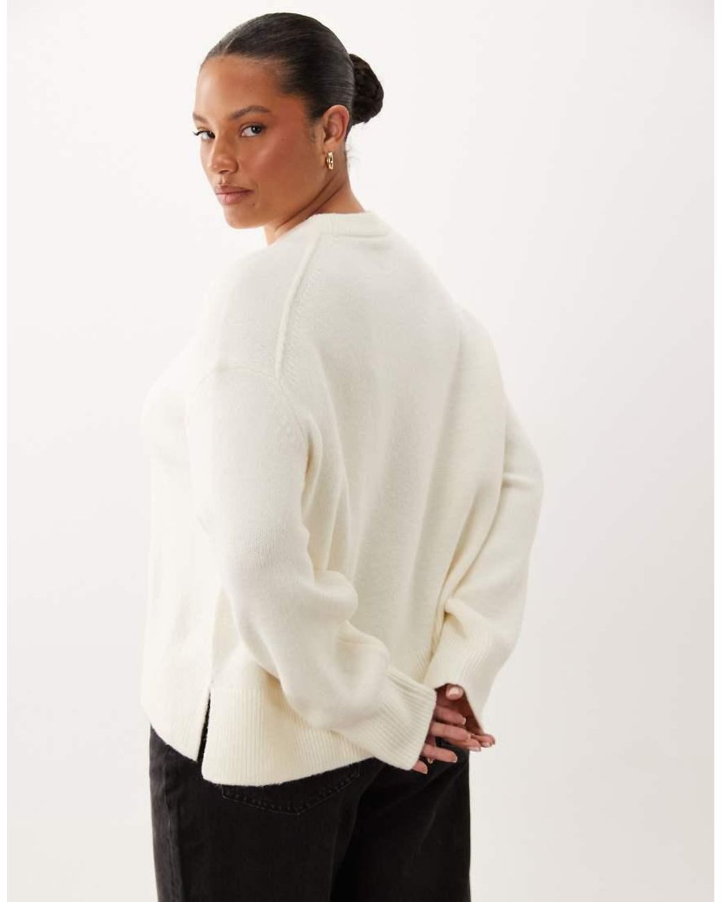 ASOS White Asos Design Curve Relaxed Jumper With Side Split Detail