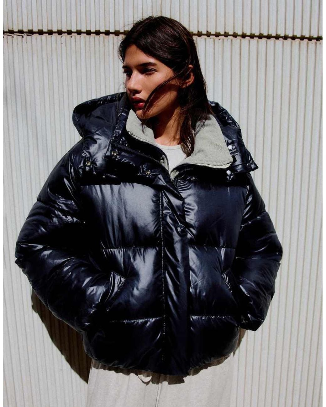 Bershka Multicolor Oversize Hooded Puffer Jacket