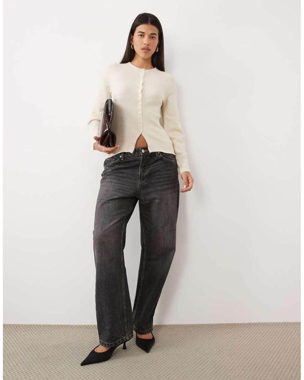 Pretty Lavish Natural Knit Cinched Button Down Cardigan