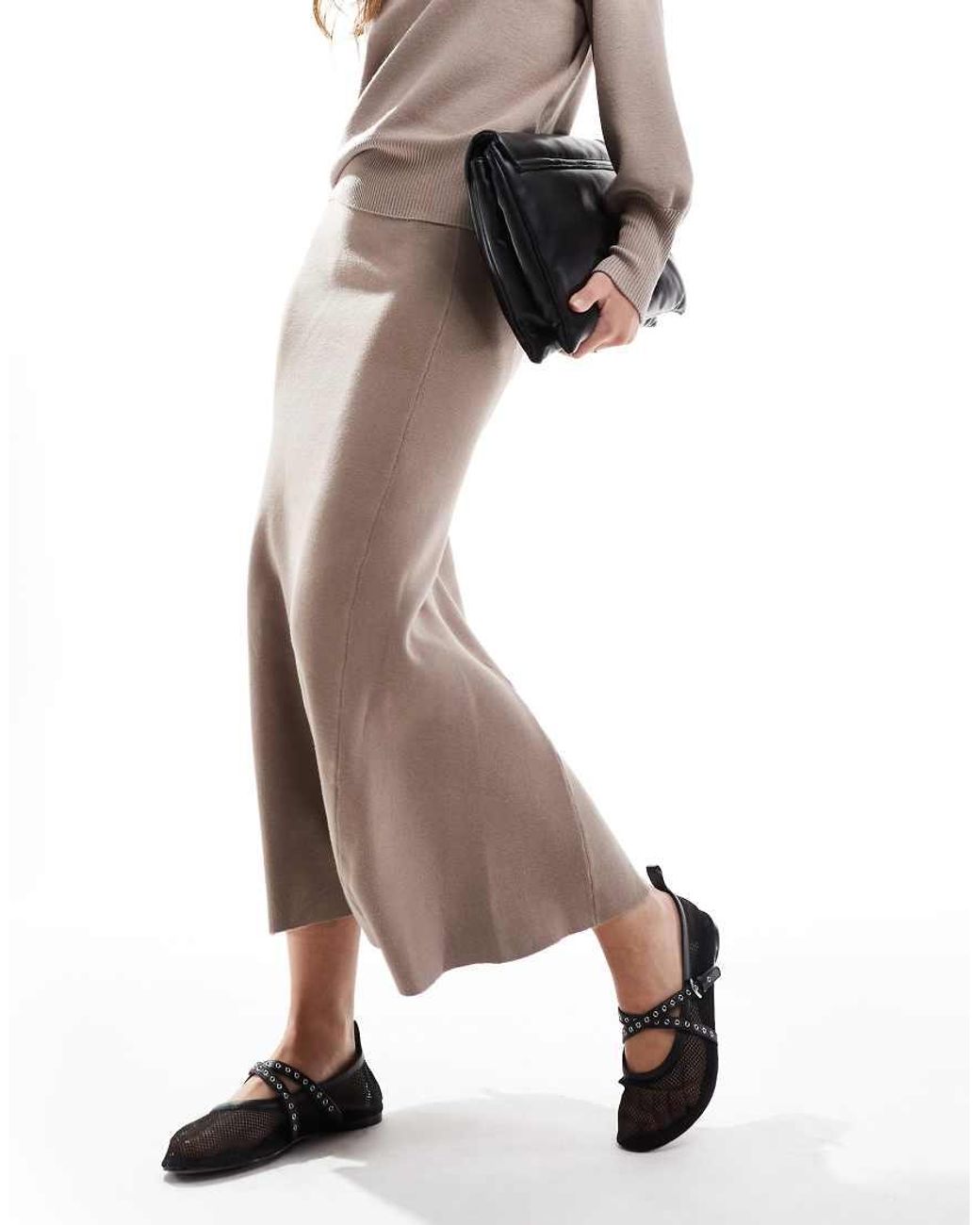 Y.A.S Natural Knitted Maxi Skirt Co-ord