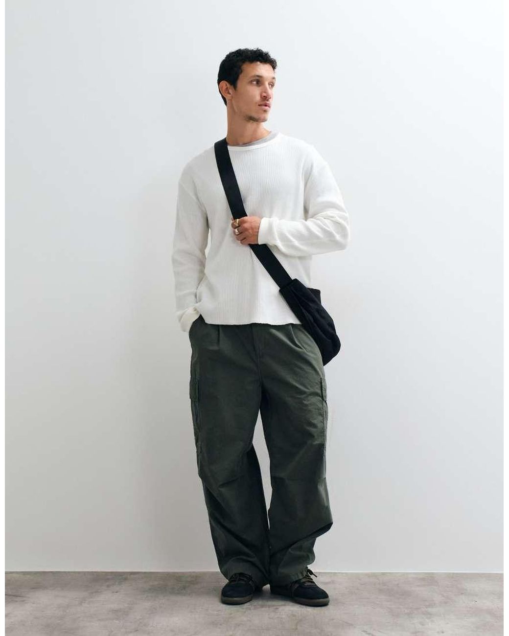 Weekday White Waffle Long Sleeve T-shirt for men