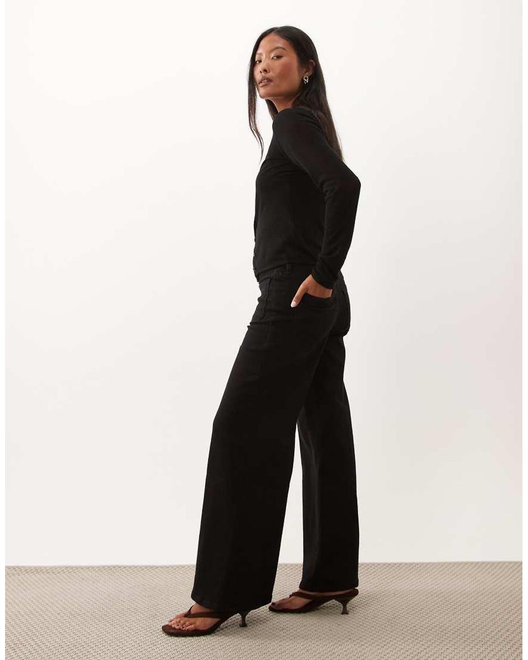 GOOD AMERICAN Black Petite High Rise Wide Leg Palazzo Jeans