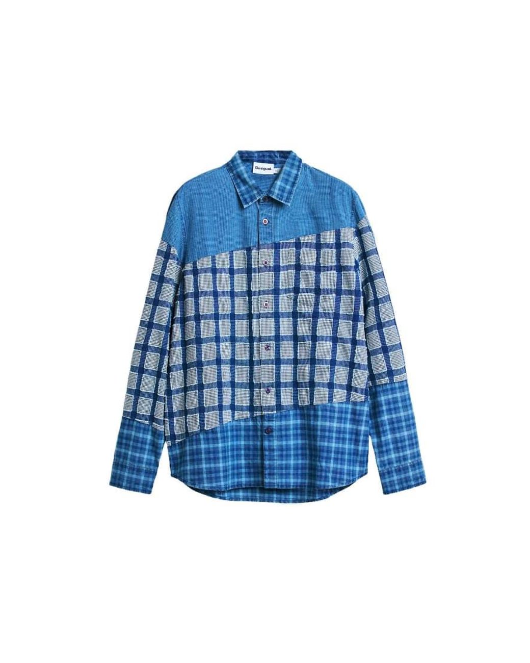 Desigual Blue Patch Checks Shirt for men