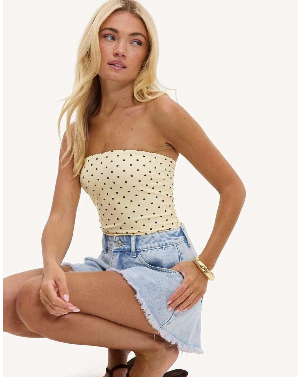 Loavies White Lucky All My Life Strapless Top With Polka Dots