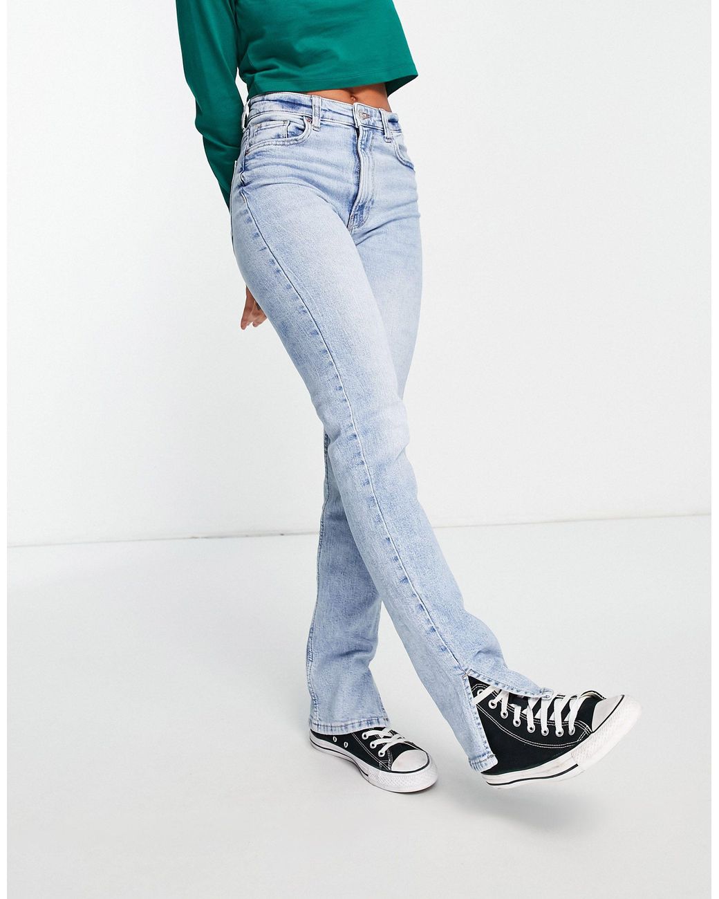 Bershka Rechte Jeans Met Split in het Blauw | Lyst NL