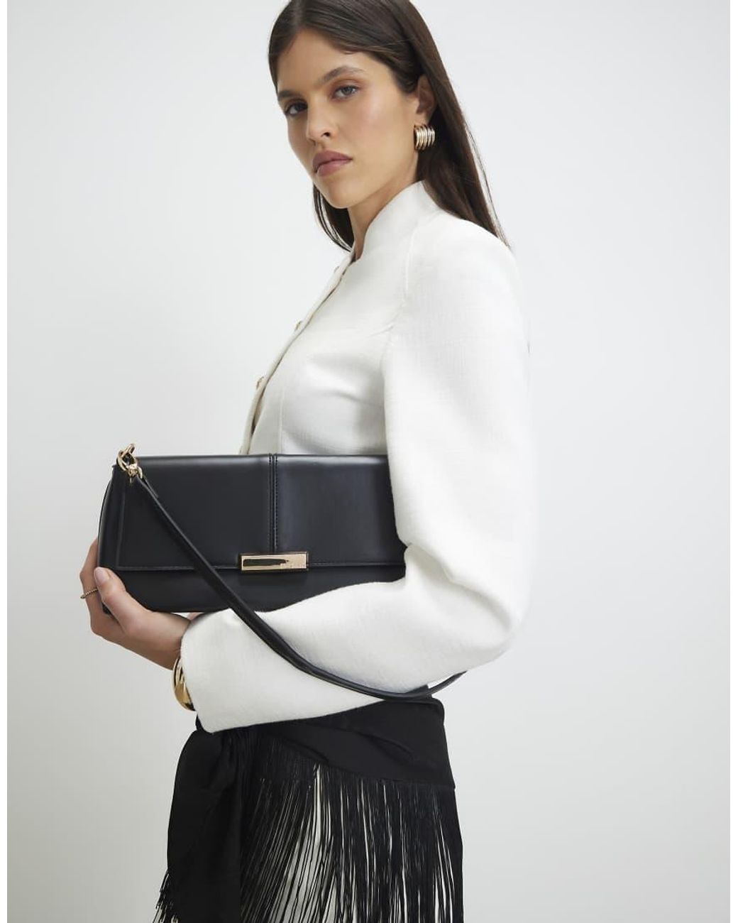 River Island White Bar Flap Over Clutch Bag