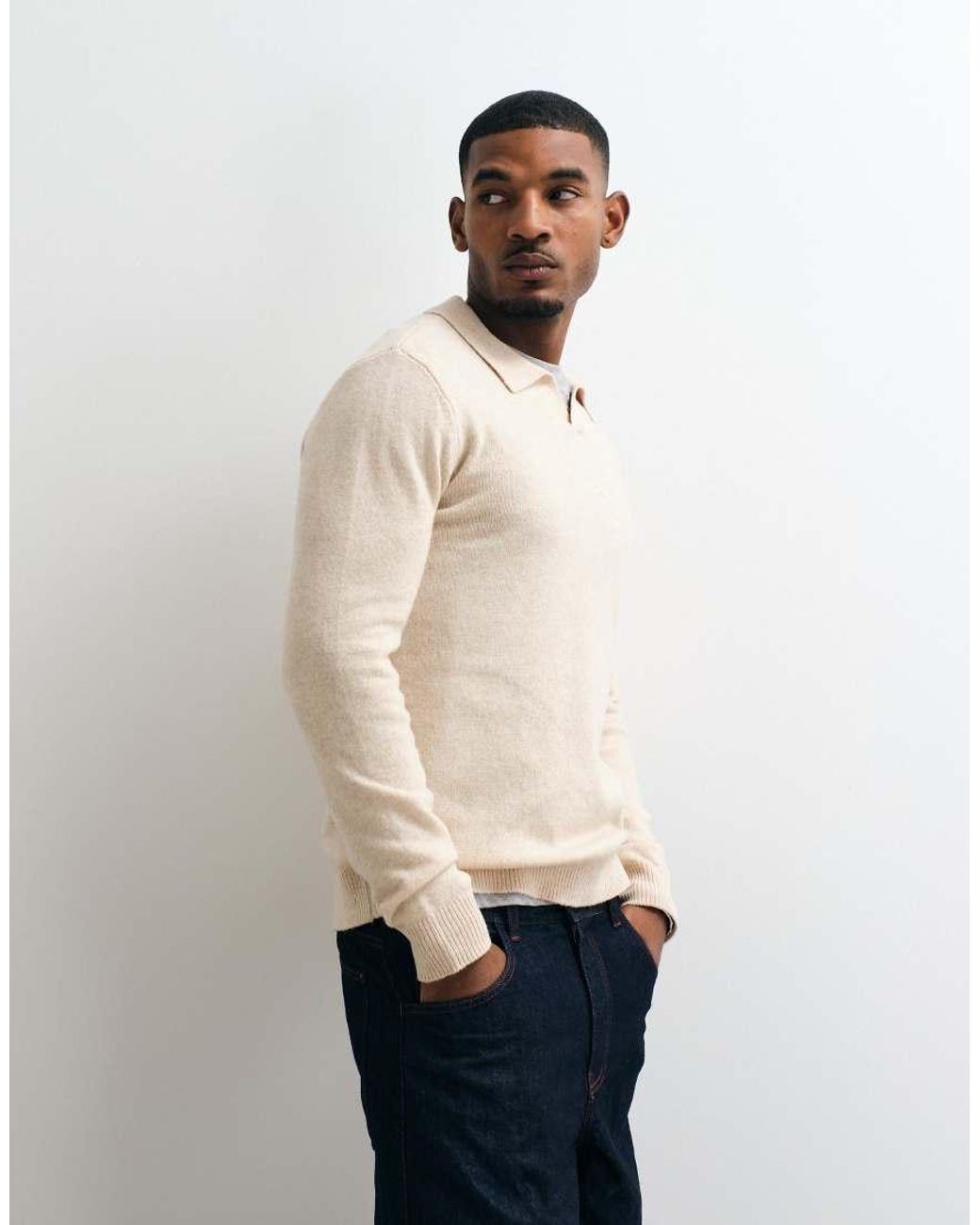 Blend Natural Knitted Collared Wool-mix Jumper for men
