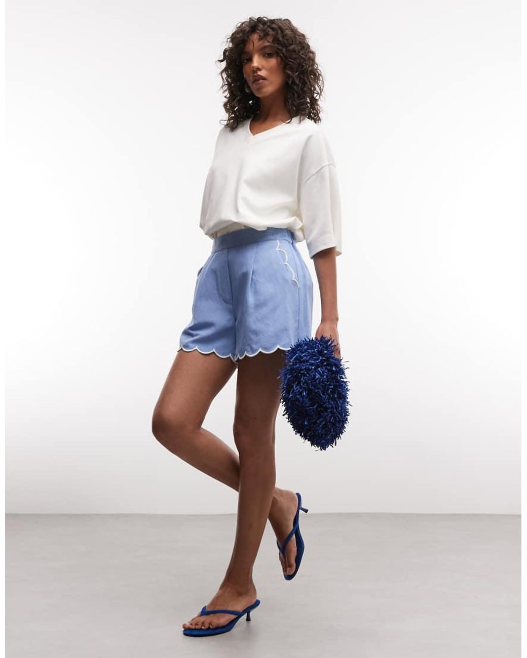River Island White Scallop Edge Detail Shorts