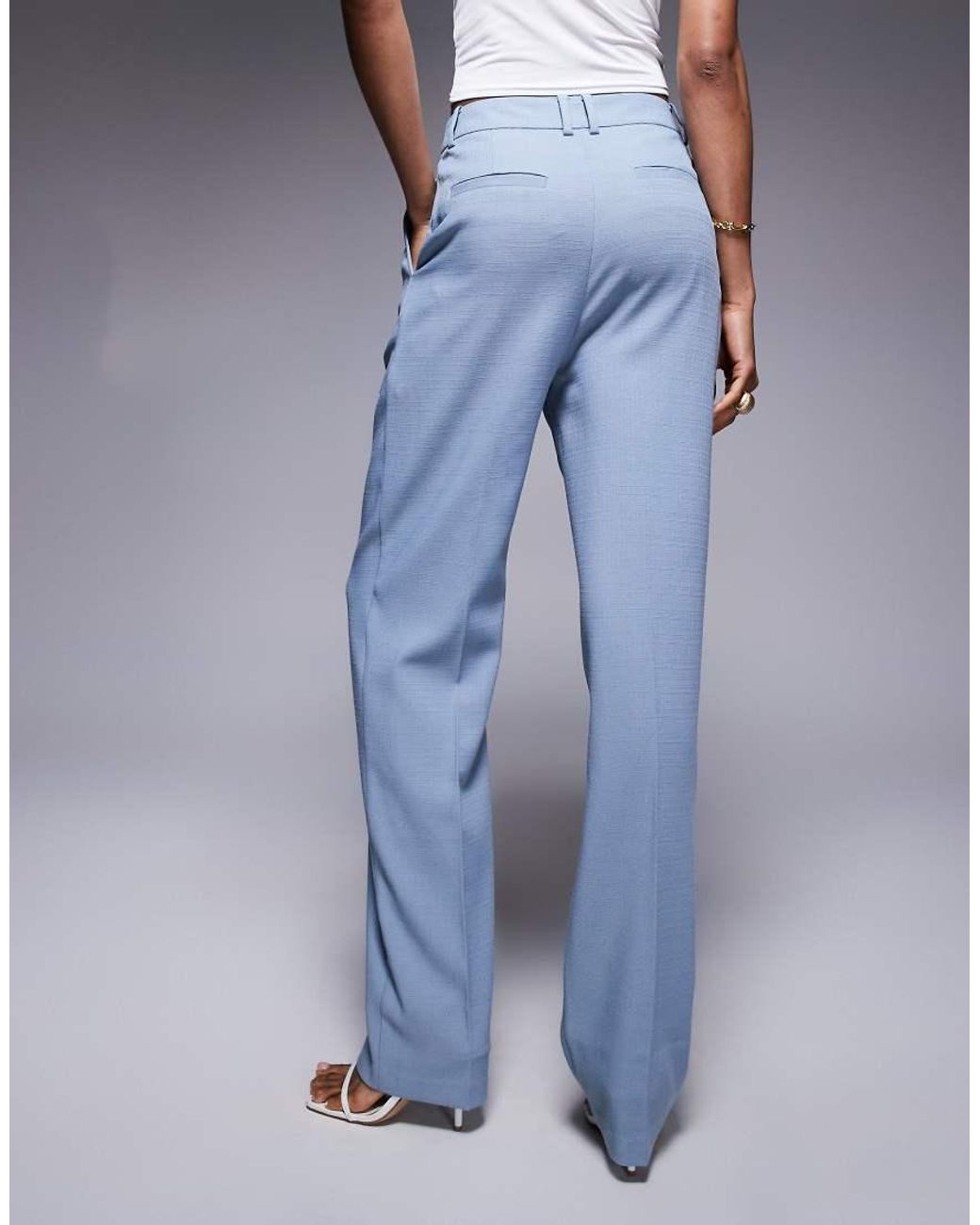 ASOS Blue Tall Wide Leg Tailored Trousers With Buttons