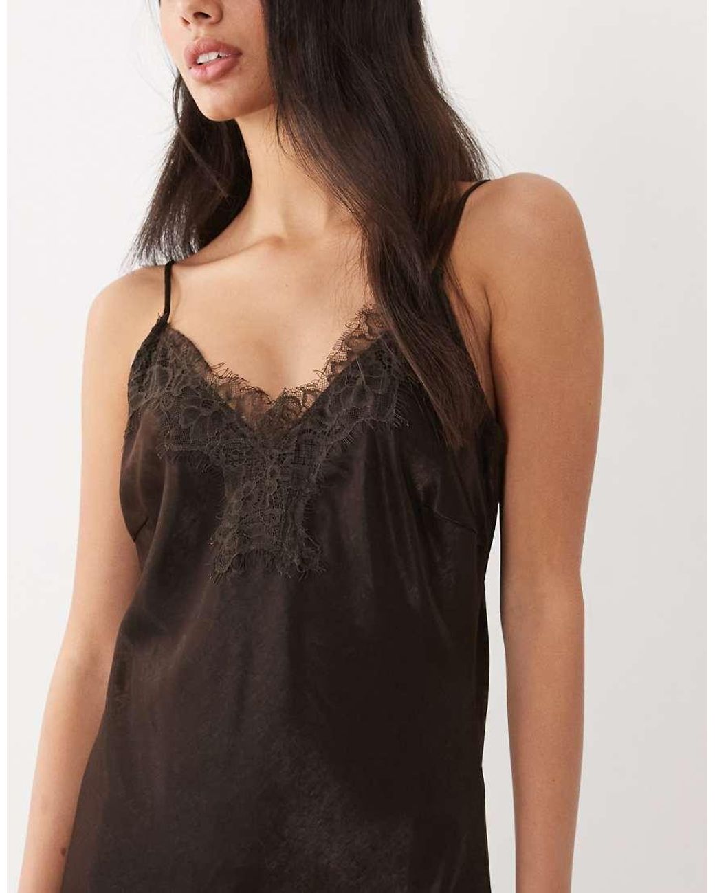 Vero Moda Natural Cami Strap Asymm Maxi Dress With Lace Detail