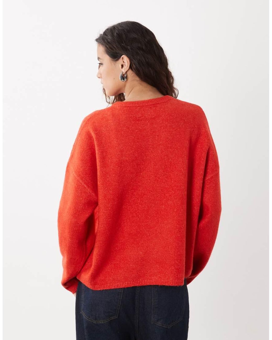 ASOS Red Fluffy Relaxed Crew Neck Cardigan