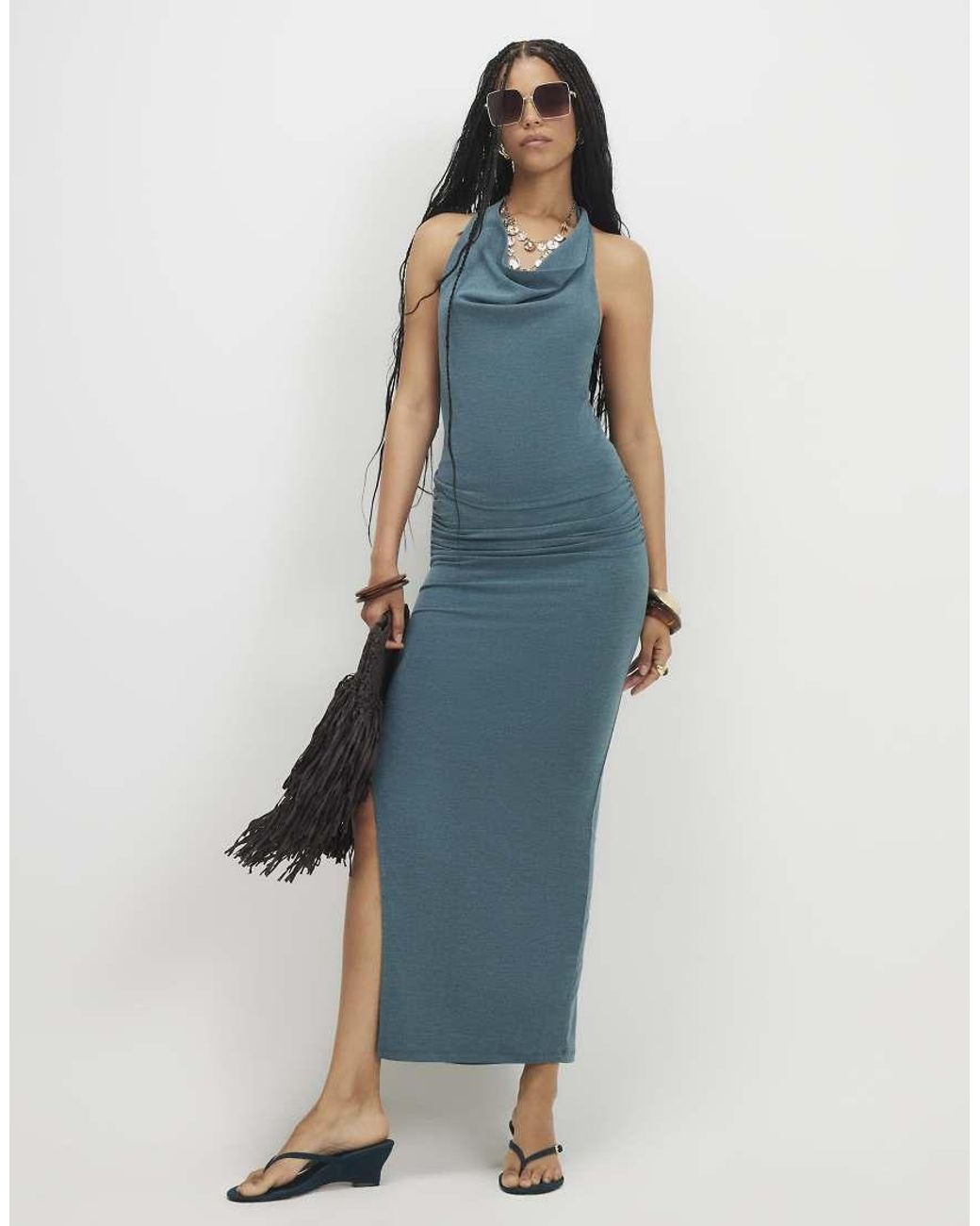 River Island Blue Washed Drape Front Halter Neck Top