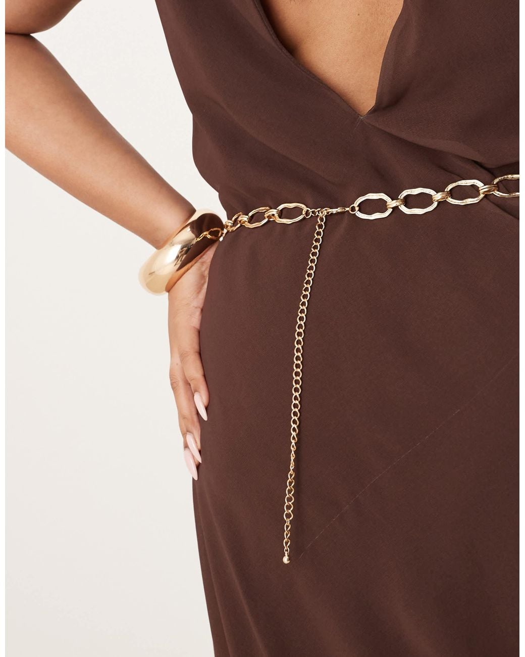 ASOS Brown Asos Design Curve Waist And Hip Ball Chain Belt