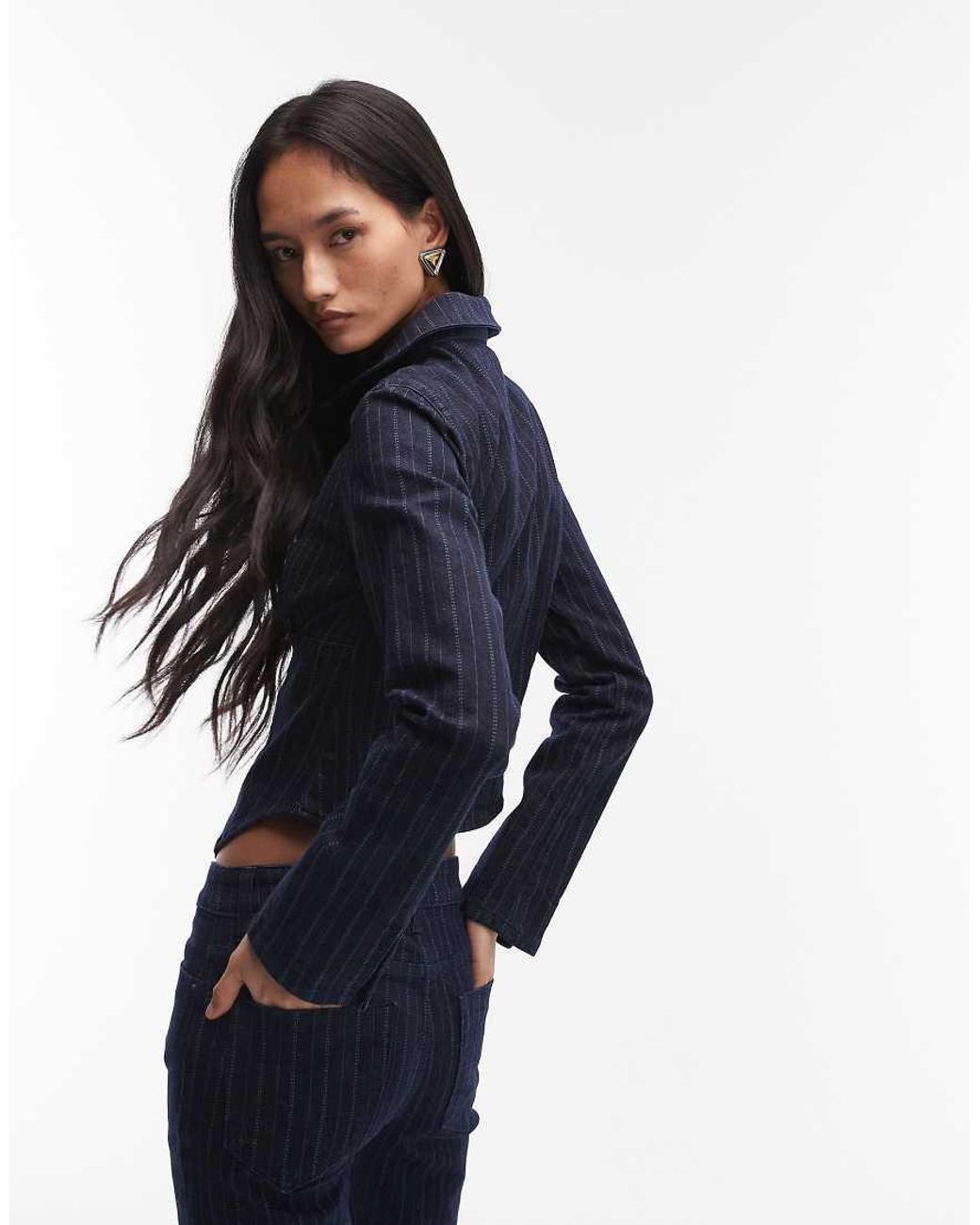 ASOS Blue Denim Collar Shirt With Double Ended Zip Co-ord