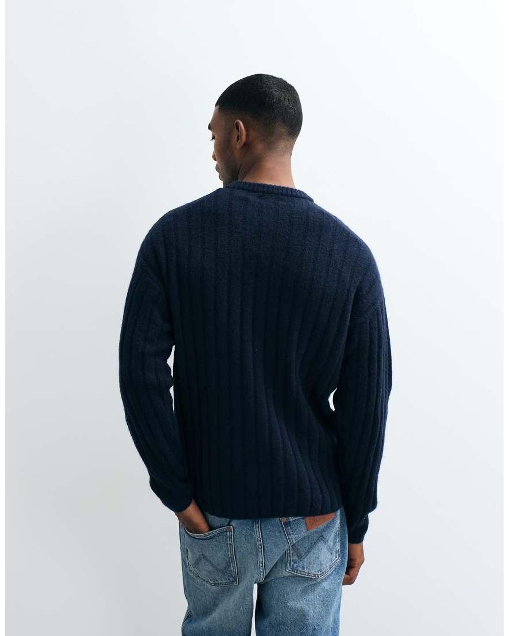 Jack & Jones Blue Chunky Rib Knit Jumper for men