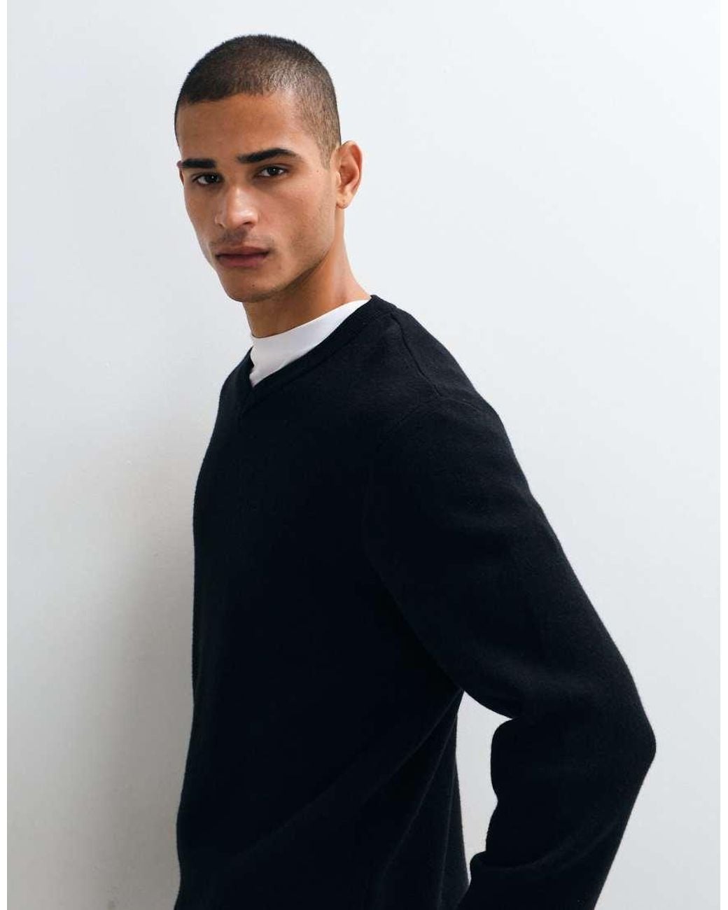 ASOS Blue Relaxed Knitted High V-neck Jumper for men