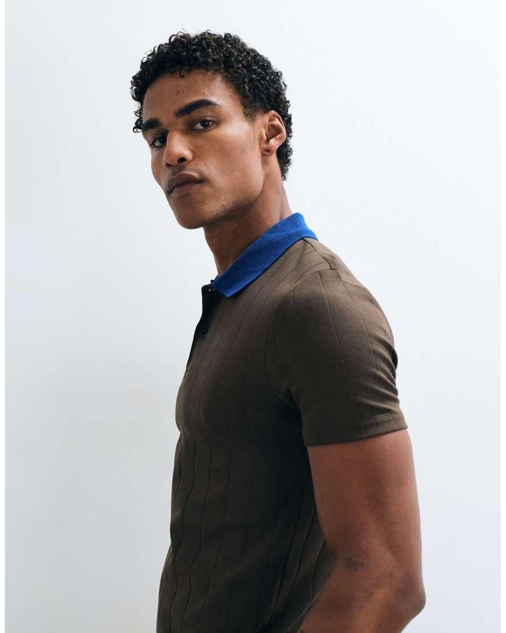ASOS Brown Muscle Fit Polo With Contrast Collar for men