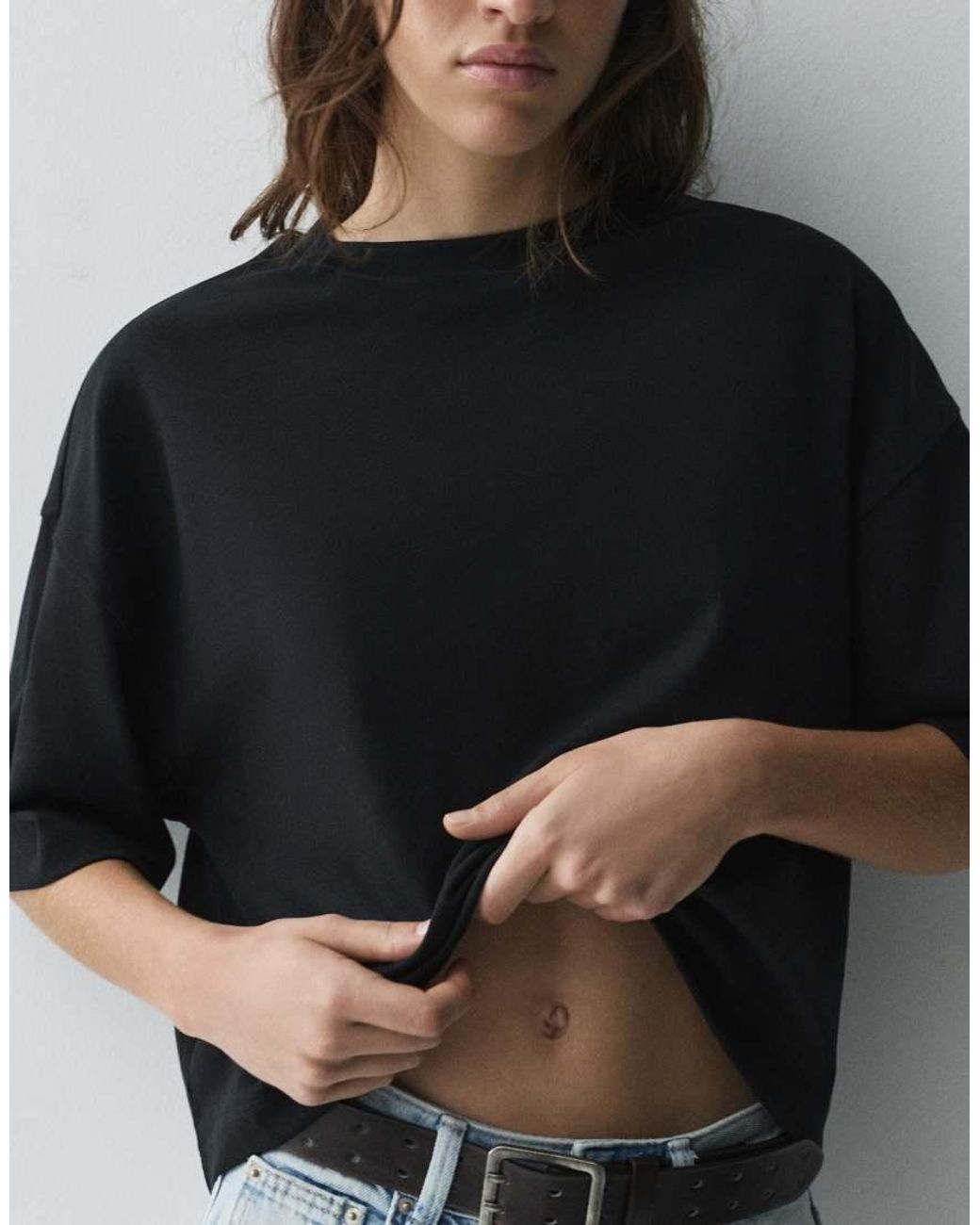 Pull&Bear Black Boxy-Fit Short Sleeve T-Shirt
