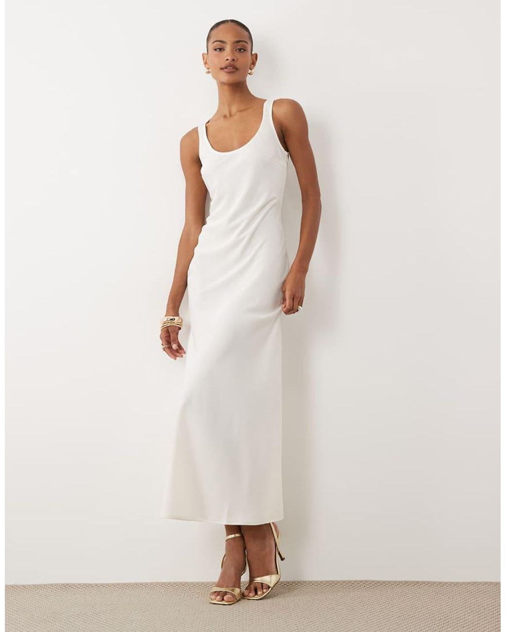 Y.A.S Natural Scoop Neck Satin Maxi Dress