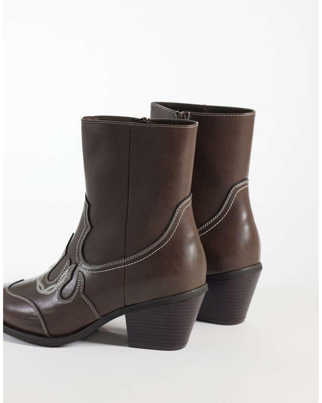 ASOS Brown Zip Up Boots With Cuban Heels And Cowboy Detailing for men