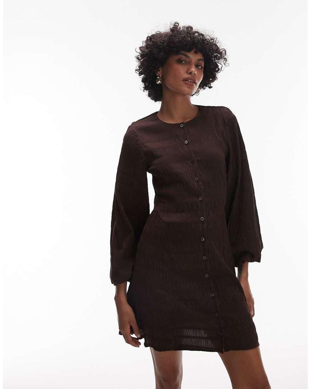 & Other Stories Black Shirred Mini Dress With Volume Sleeves