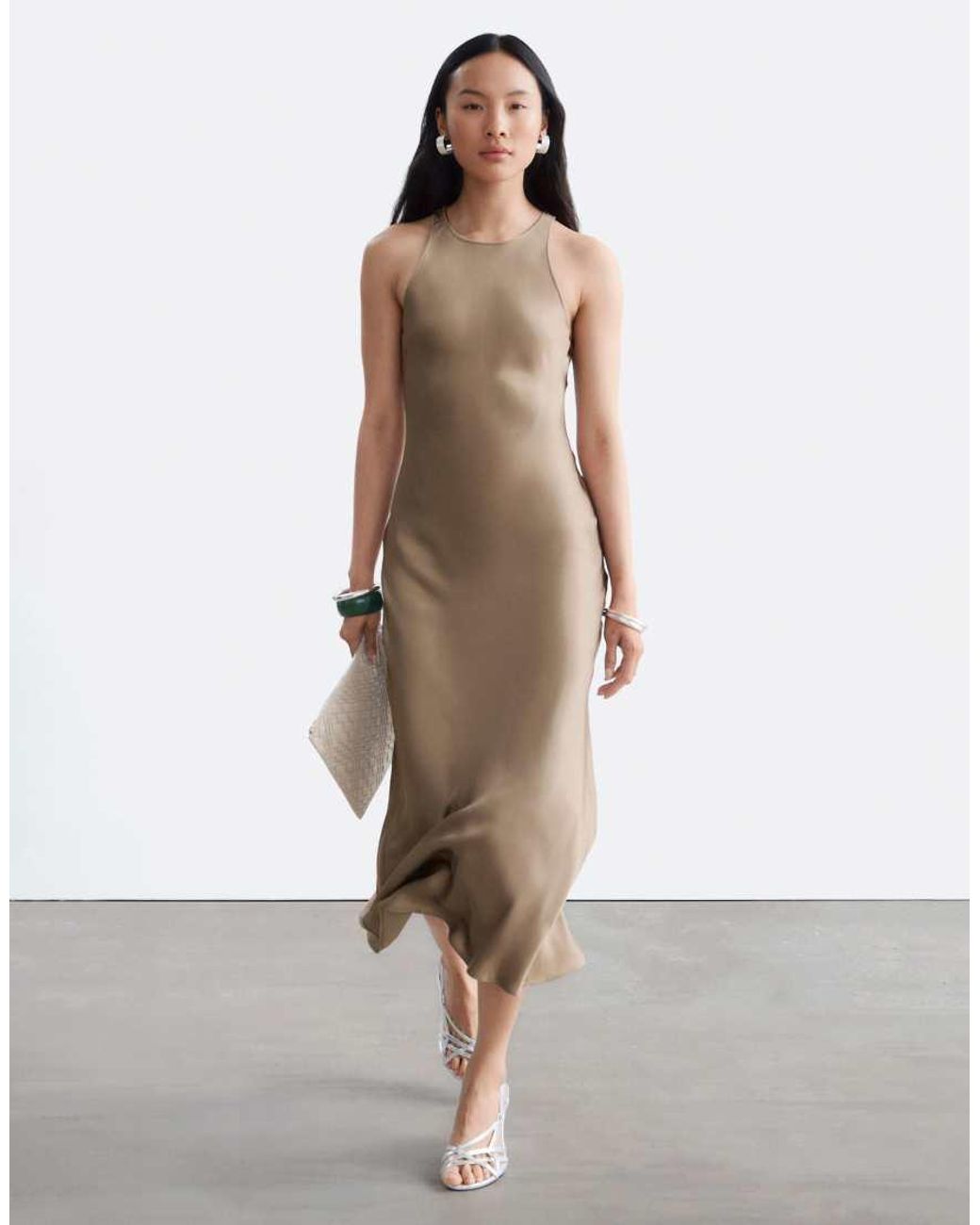 & Other Stories Natural Bias Cut Satin Midi Dress