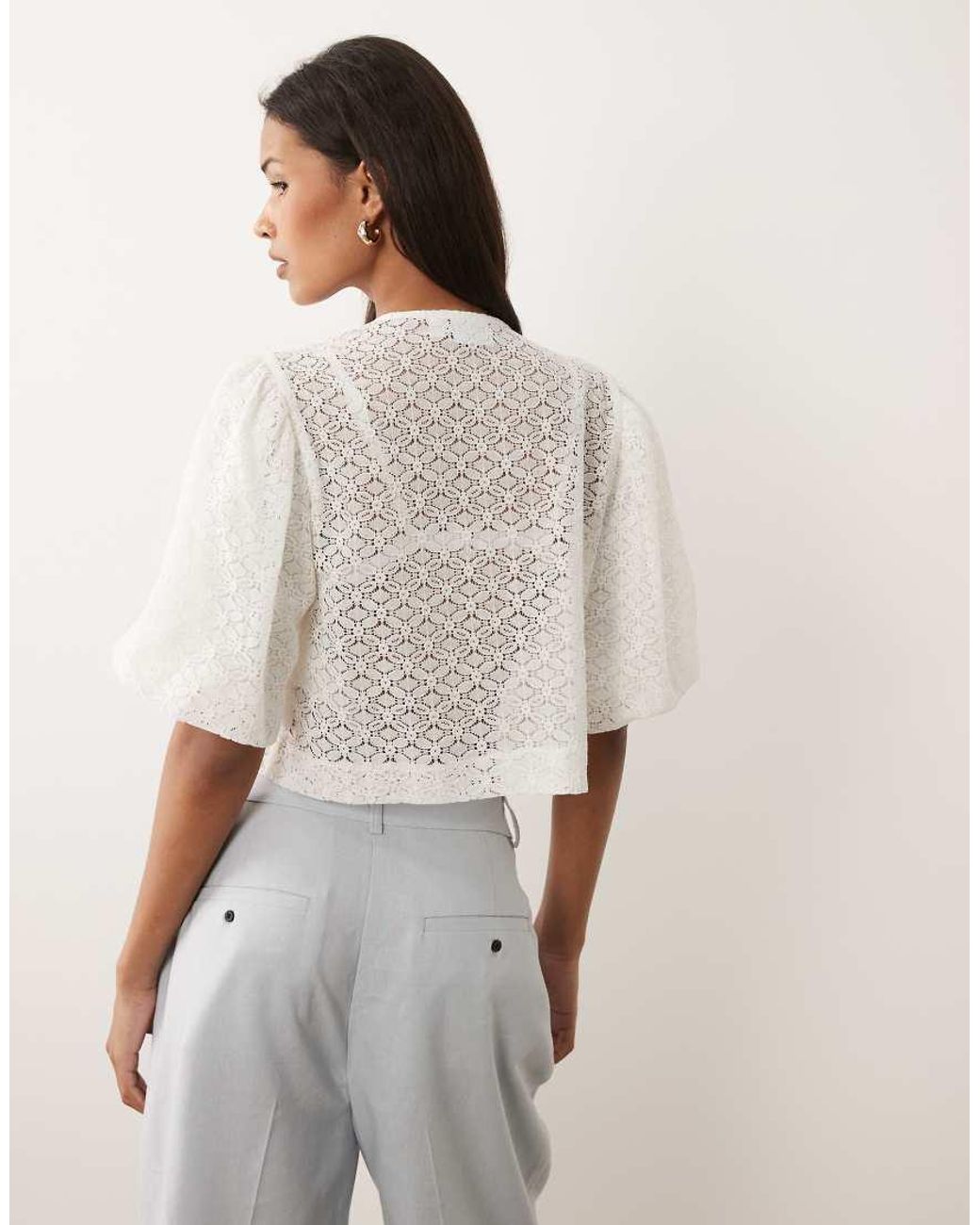 Vila White Textured Woven Puff Sleeve Top
