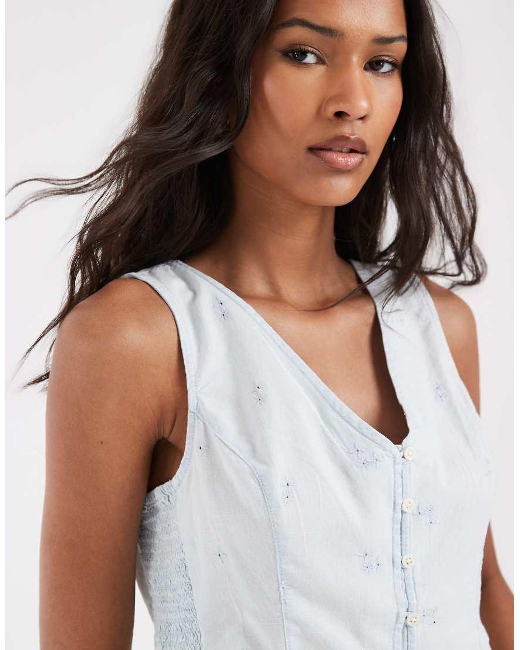 Levi's White Frill Hem Button Down Top