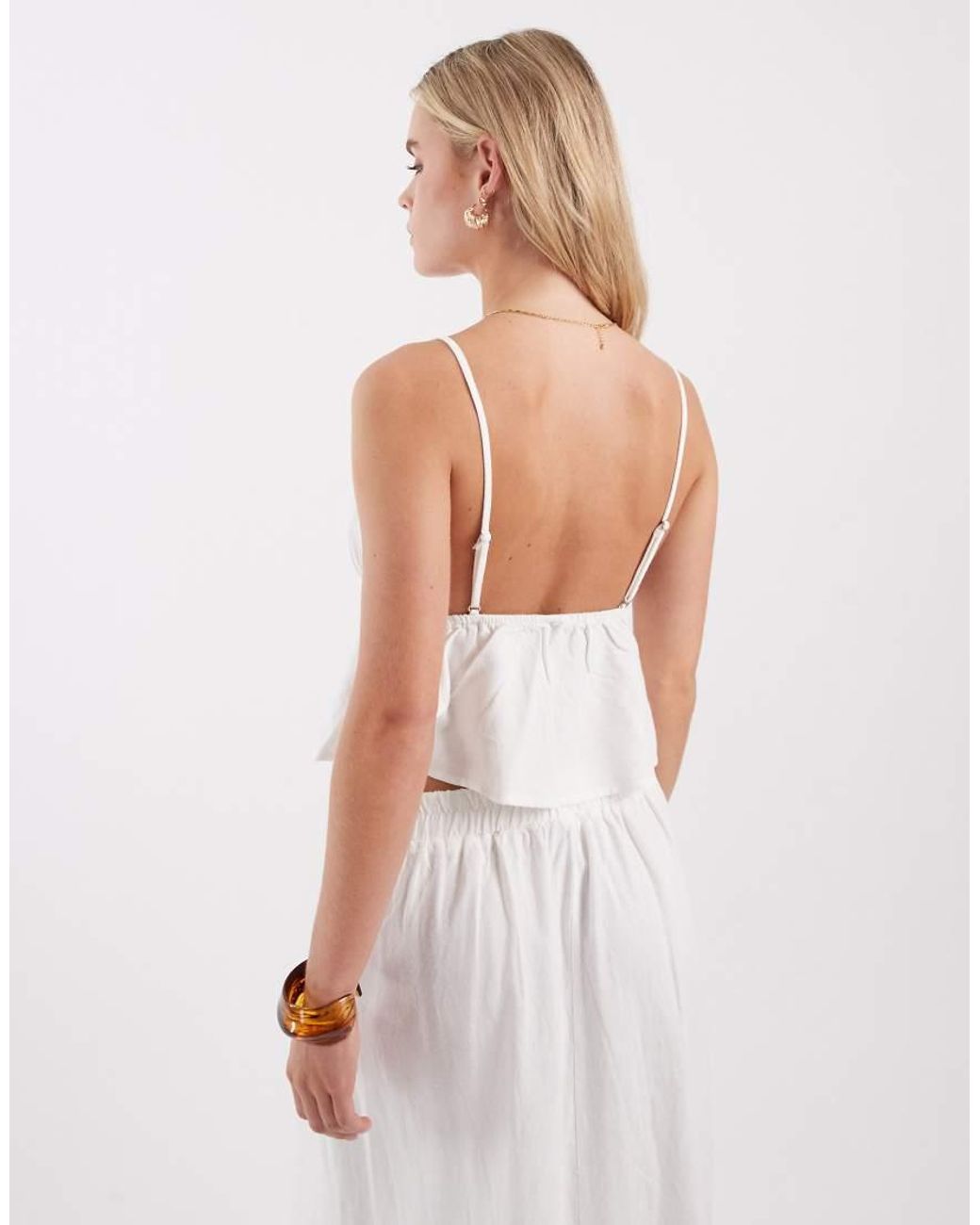 Vero Moda White Linen Touch Cami Strap Top Co-Ord