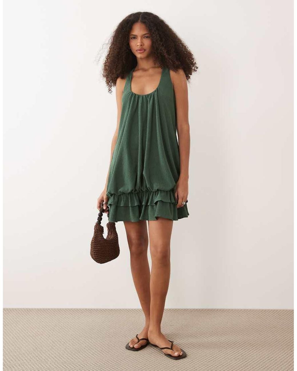 ASOS Green Textured Scoop Neck With Peplum Mini Dress