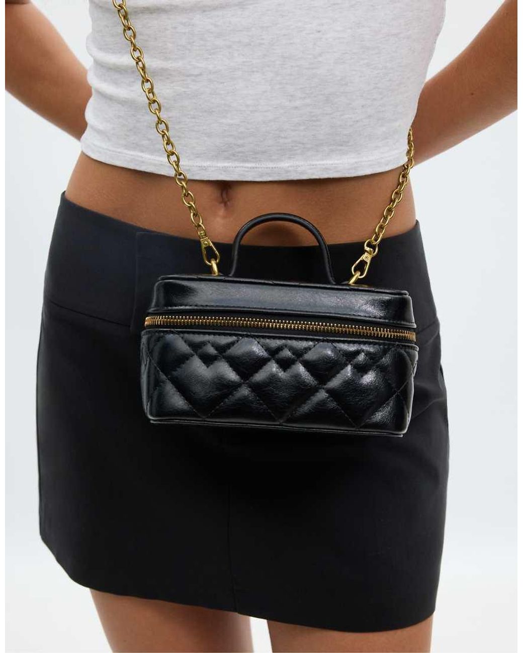 Stradivarius Black Quilted Crossbody Bag