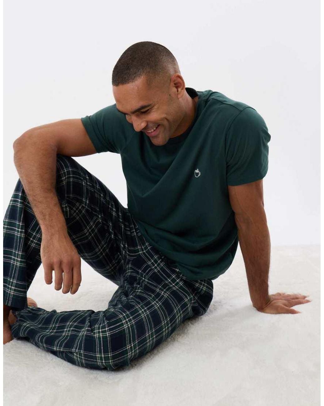 Threadbare Gray T-Shirt & Cotton Flannel Trousers Pyjama Set for men