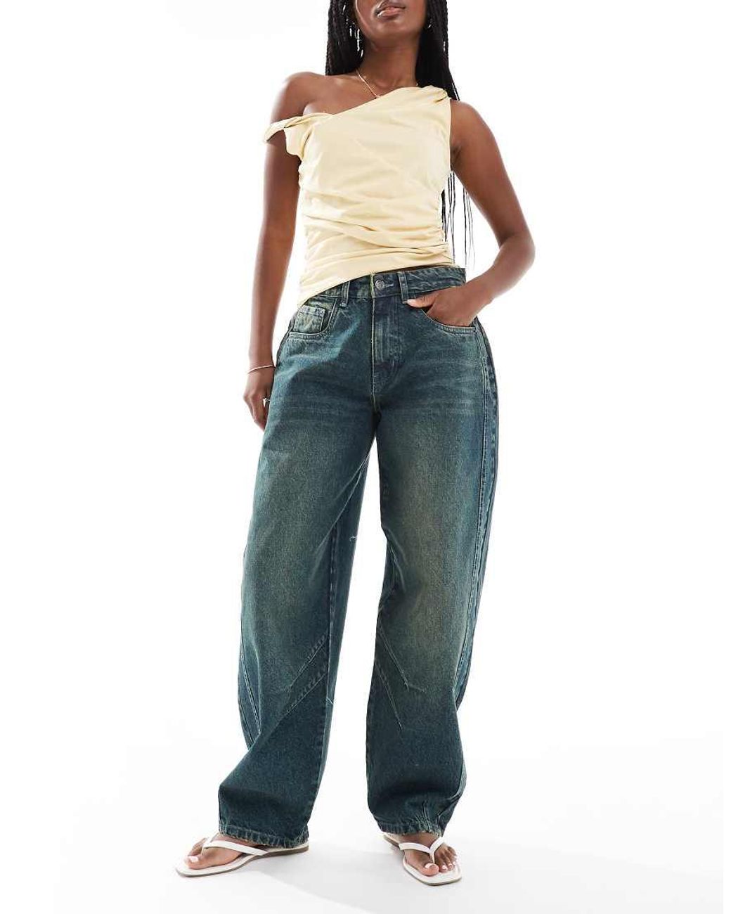 Daisy Street Blue Low Rise Barrel Jeans