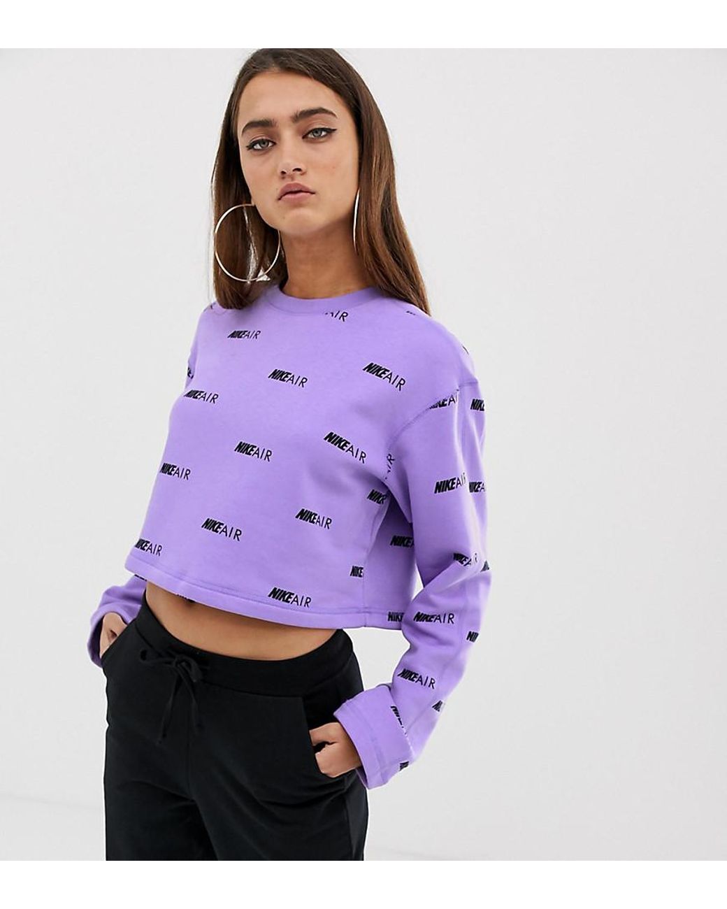 Nike Air Lilac Cropped Logo Sweatshirt in Purple | Lyst
