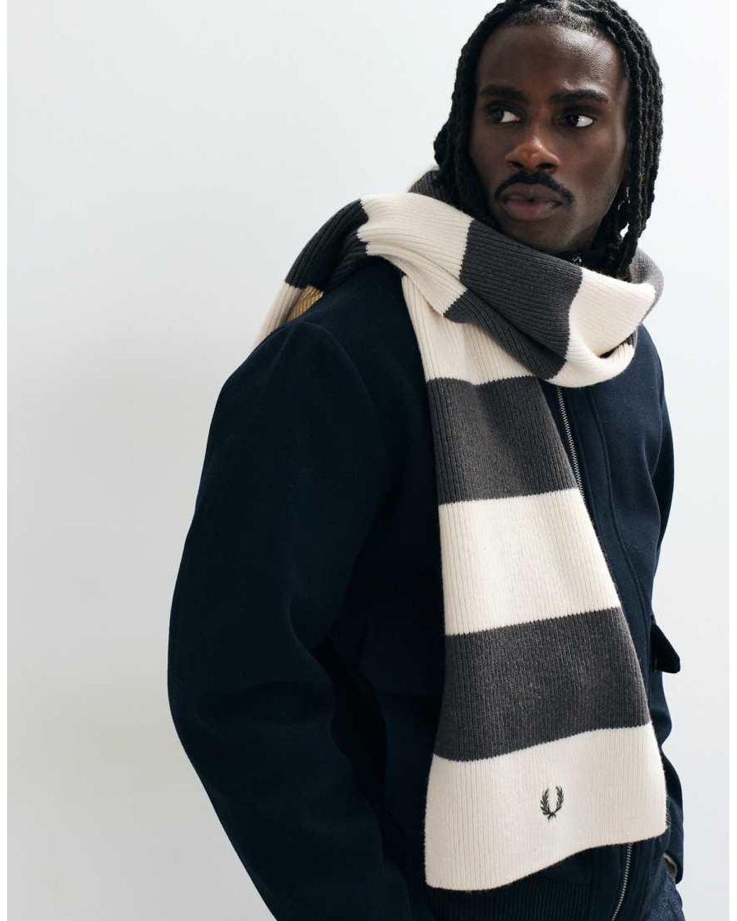 Fred Perry Blue Bold Stripe Ribbed Scarf for men