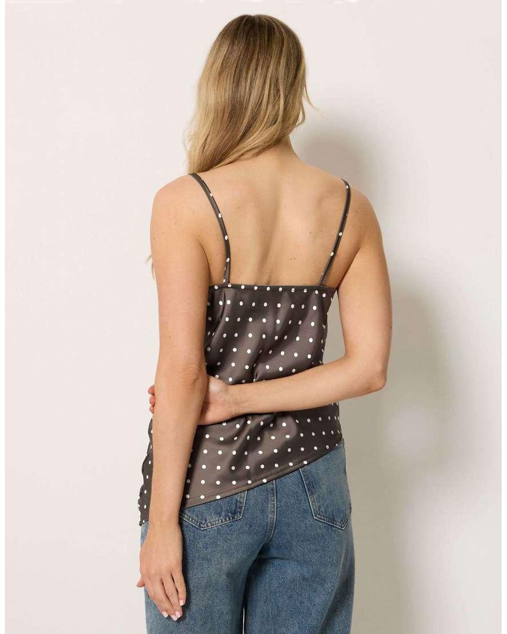 Long Tall Sally Blue Polka Dot Asymmetric Lace Cami Top