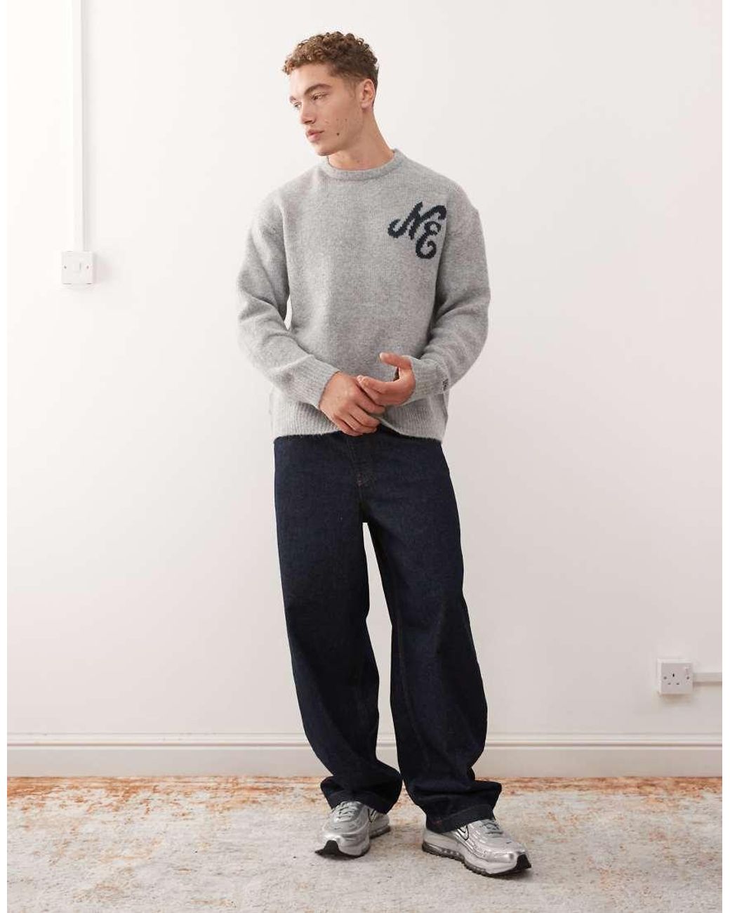 KTZ Gray Oversized Knitted Jumper for men