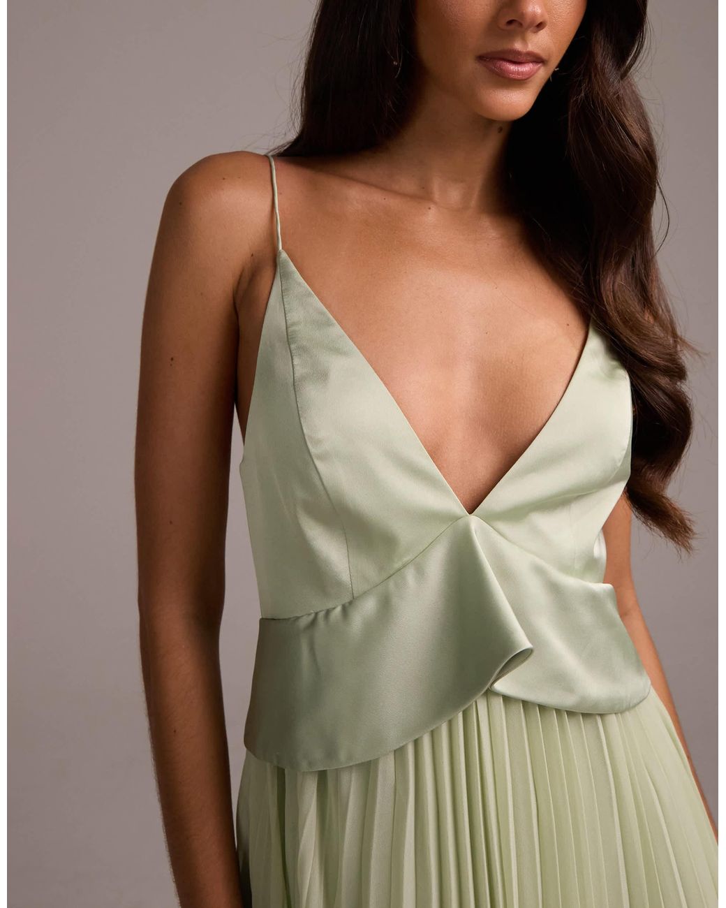 ASOS Bridesmaids Hybrid Cami Maxi Dress With Pleat Skirt in Green | Lyst